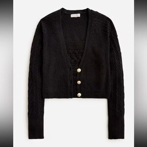 J. Crew Supersoft Black Cropped Cable-knit Cardigan-tank set MEDIUM Wool blend
